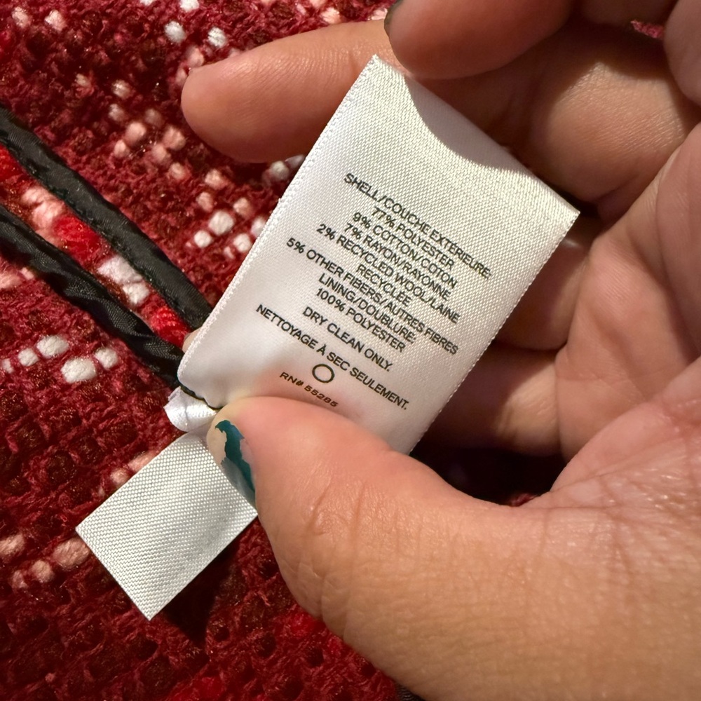 Express Women's Red and White Plaid Teddy Jacket - Picture 6 of 10